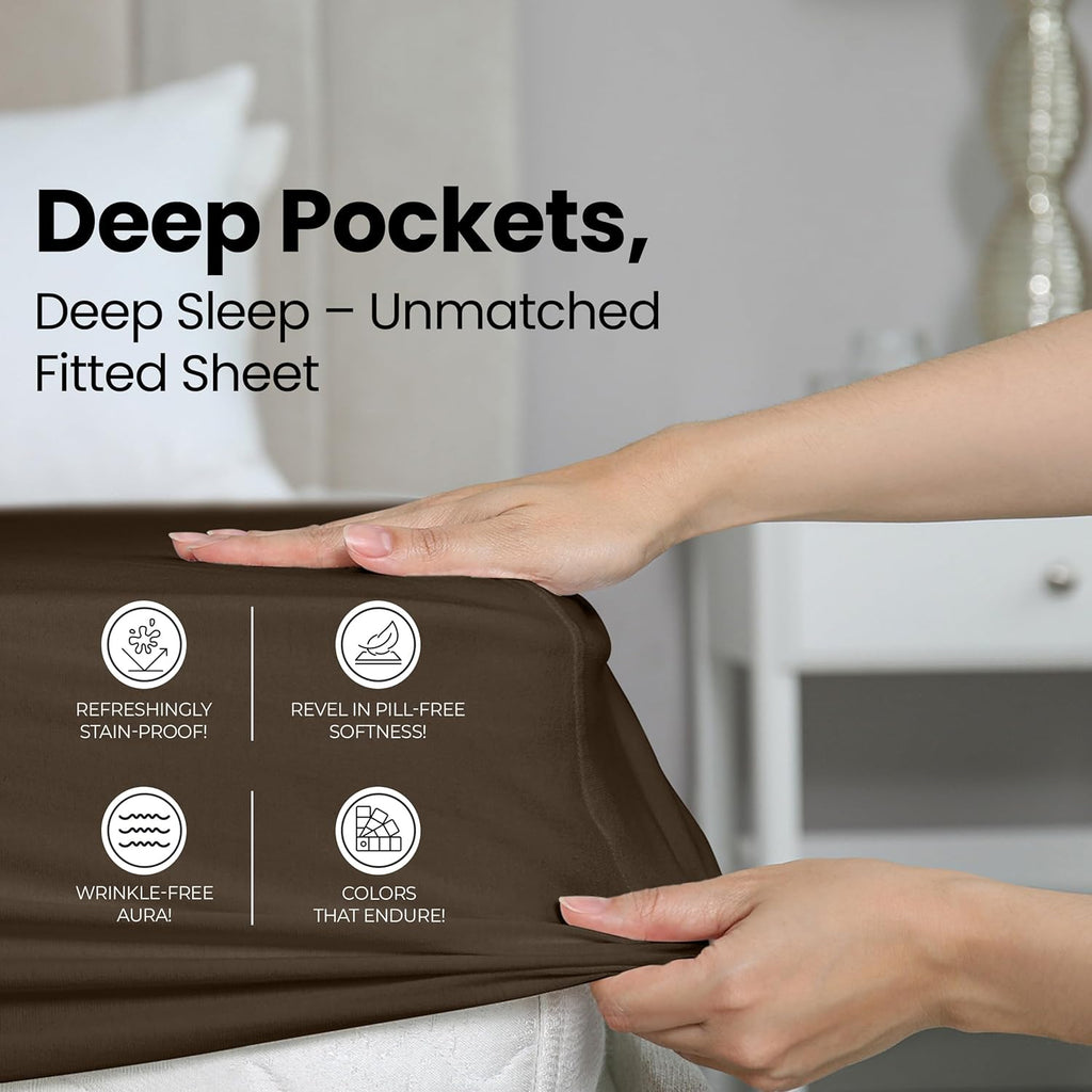 Utopia Bedding Queen Fitted Sheet - Deep Pocket Soft Microfiber - Fade Resistant & Easy Care (Brown)