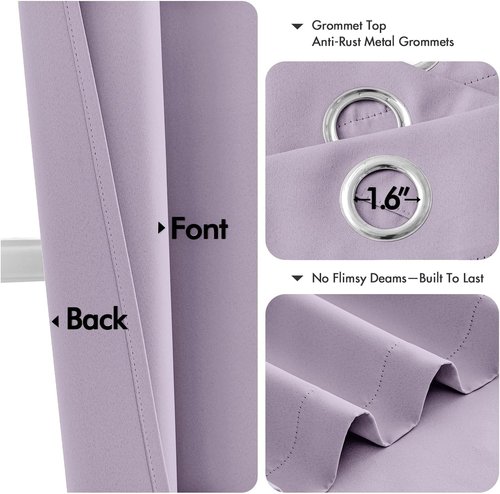 MIULEE Lilac Blackout Curtains - Thermal Insulated Room Darkening Drapes | 63-Inch Grommet Panels