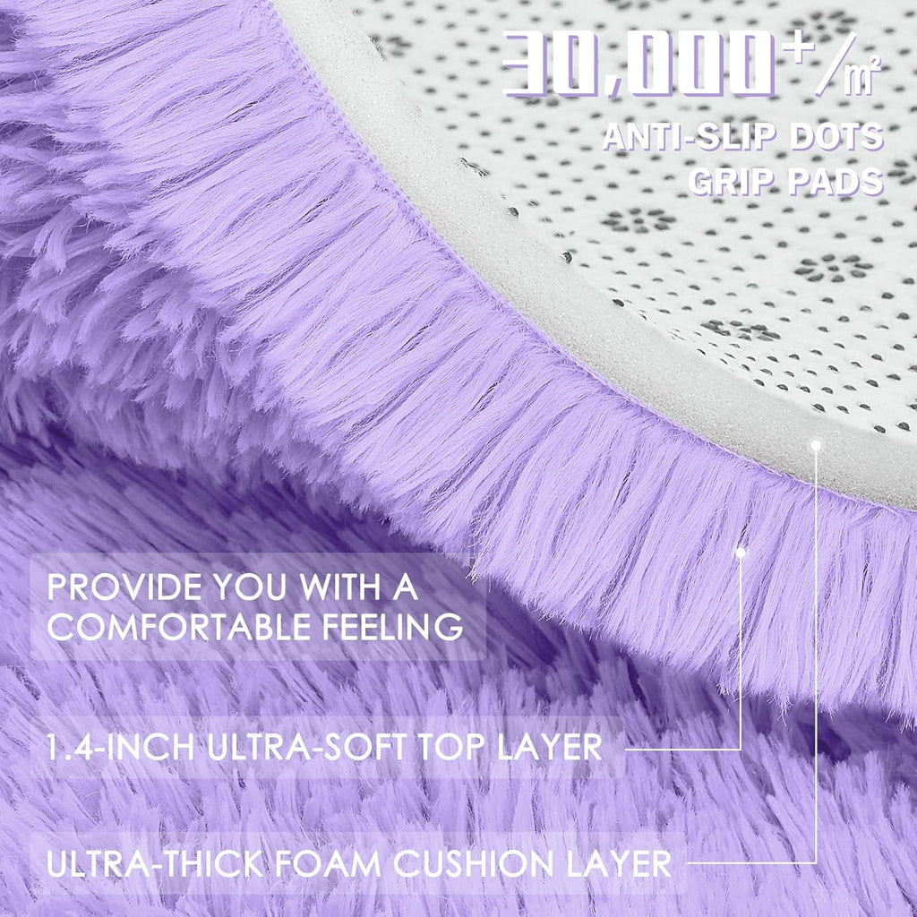OLANLY Round Light Purple Area Rug - Soft, Fluffy, Machine Washable 6 ft Circle Carpet for Bedrooms & Nurseries