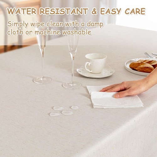 MYSKY HOME Table Cloth 60x84 in Rectangle Table, Heavy Duty Cotton Tassel Linen Look Waterproof Tablecloths Farmhouse Tablecloth, Wrinkle Free Table Cover with Beige Tassels for Kitchen Dining, Party