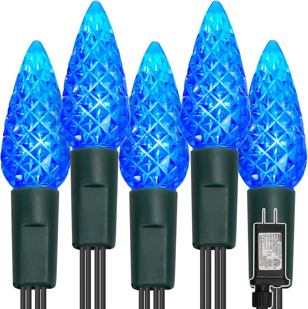 WATERGLIDE C6 100 LED Christmas Lights - 33ft Waterproof Fairy String Lights for Indoor/Outdoor Decor | Blue