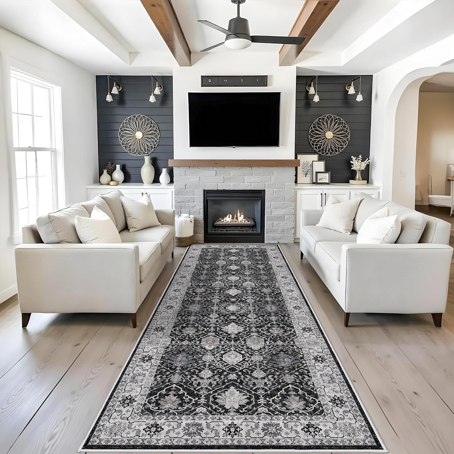 Regine Switzerland 4x10 Washable Hallway Runner Rug - Ultra Soft, Stain Resistant, Non-Slip | Black