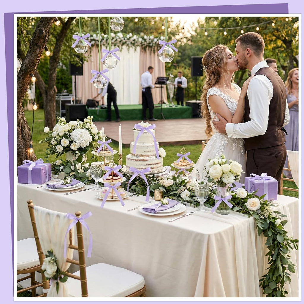 Skiennix 30 Pack Bow Cake Toppers - Purple Ribbon Bows for Weddings & Celebrations