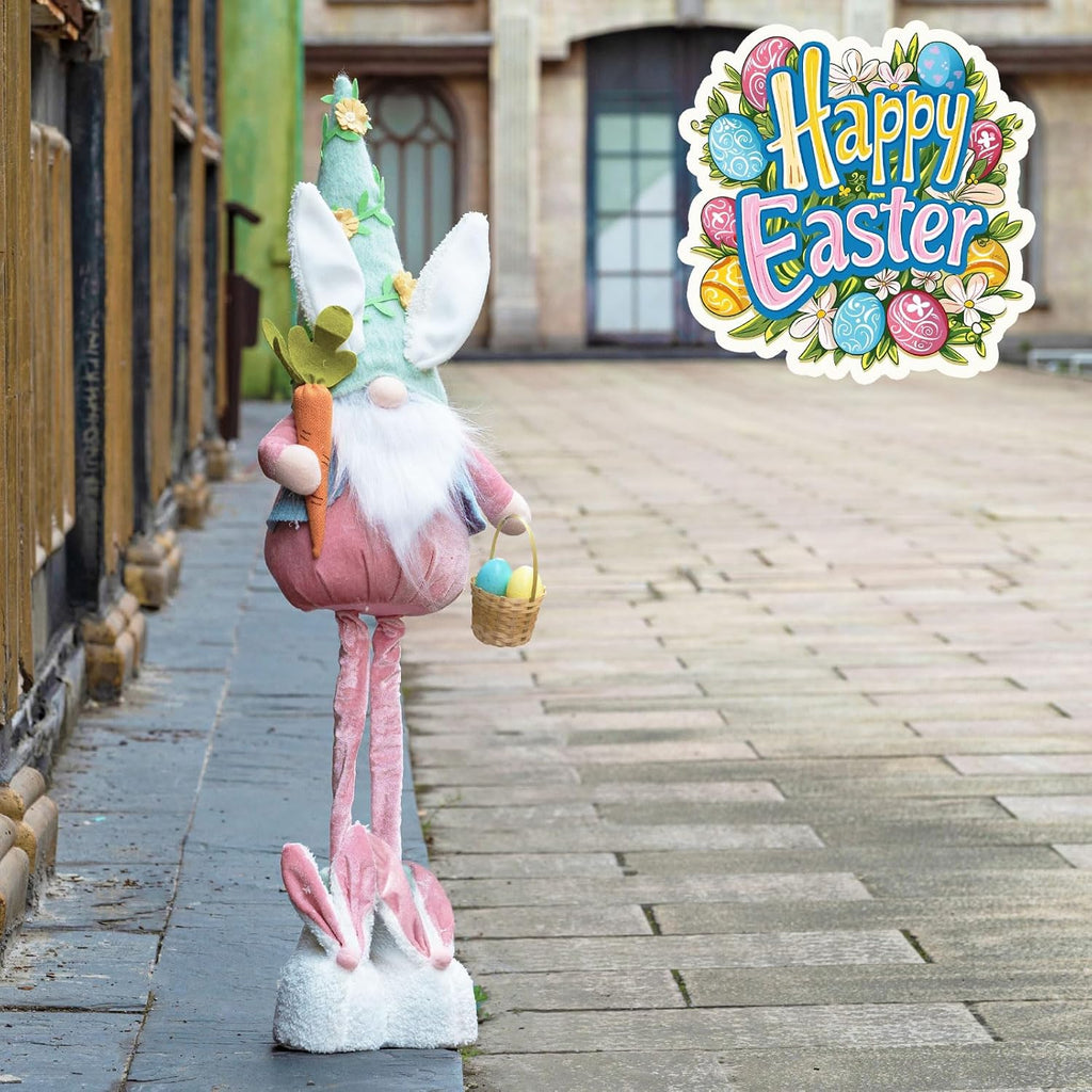 Unanscre Easter Bunny Gnome Plush Decoration - 26’’-36’’ Large Rabbit with Retractable Legs for Home Decor