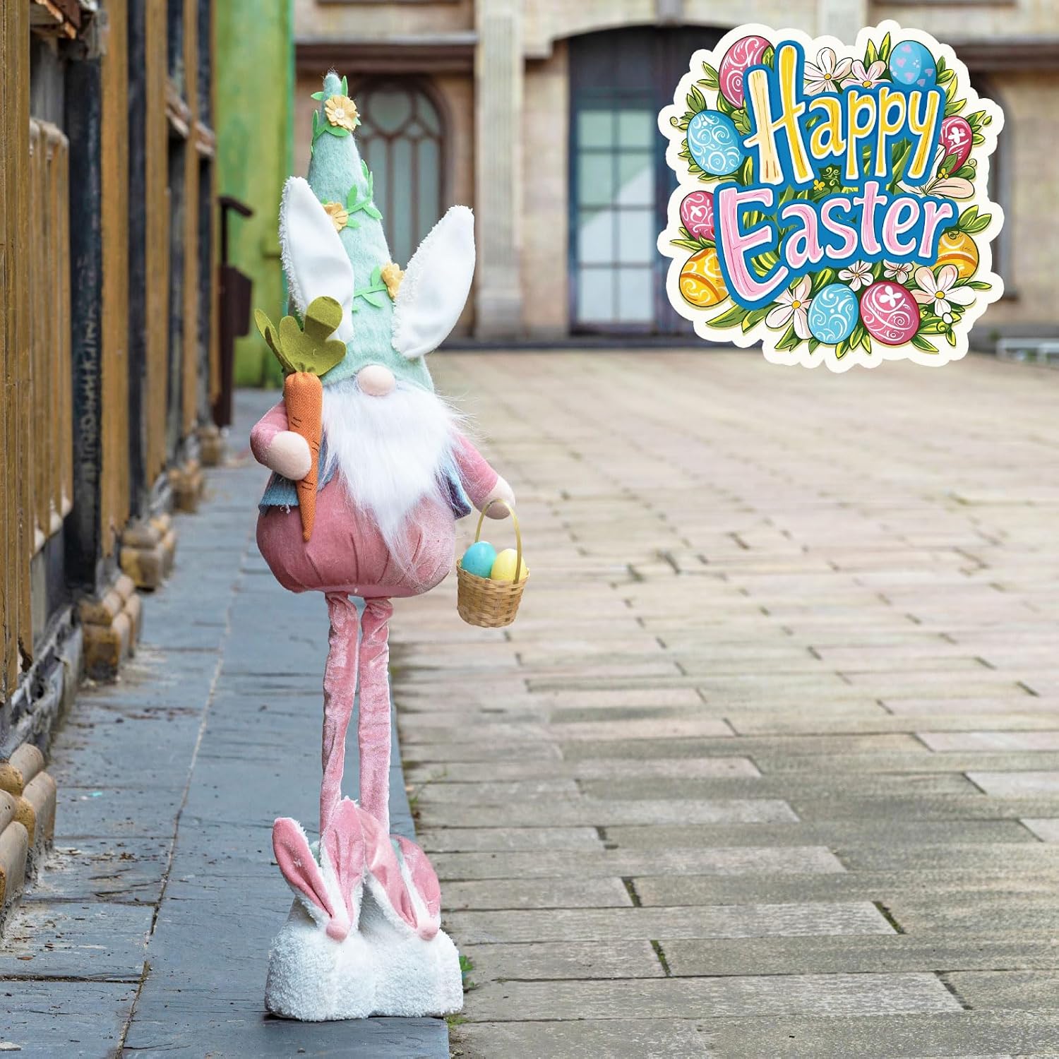 Unanscre Easter Bunny Gnome Plush Decoration - 26’’-36’’ Large Rabbit with Retractable Legs for Home Decor