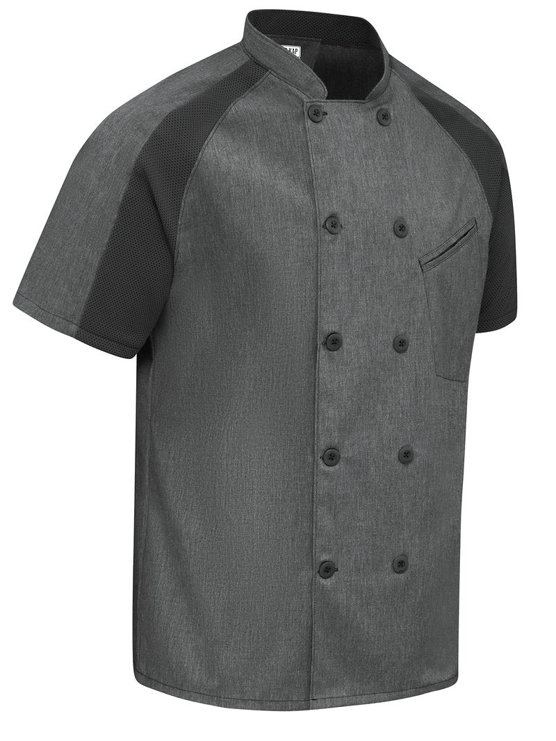Red Kap Men's Airflow Raglan Chef Coat with OilBlok, Charcoal Heather with Charcoal/Black Mesh, 2X-Large