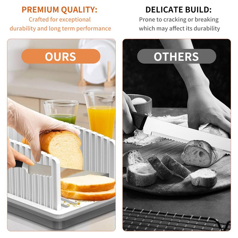 New Upgrade Bread Slicer for Homemade Bread, Bread Slicing Guide Adjustable Width with Grey Crumb Tray, Foldable Compact Cutting Guide for Homemade Bread,Bagels,Loafs,Cakes, Kitchen Gifts, White