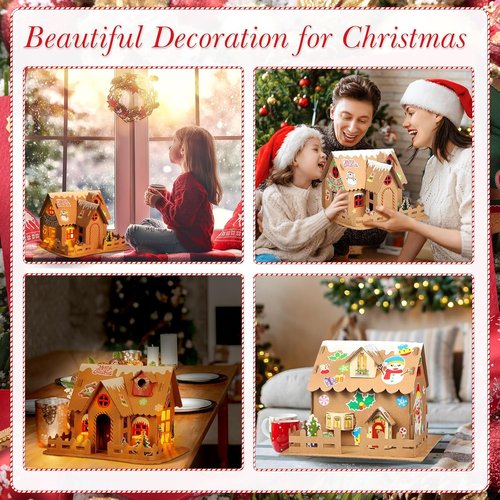 Hiboom 16-Piece Christmas Craft Kit - 3D Gingerbread House Set for Holiday Party Fun
