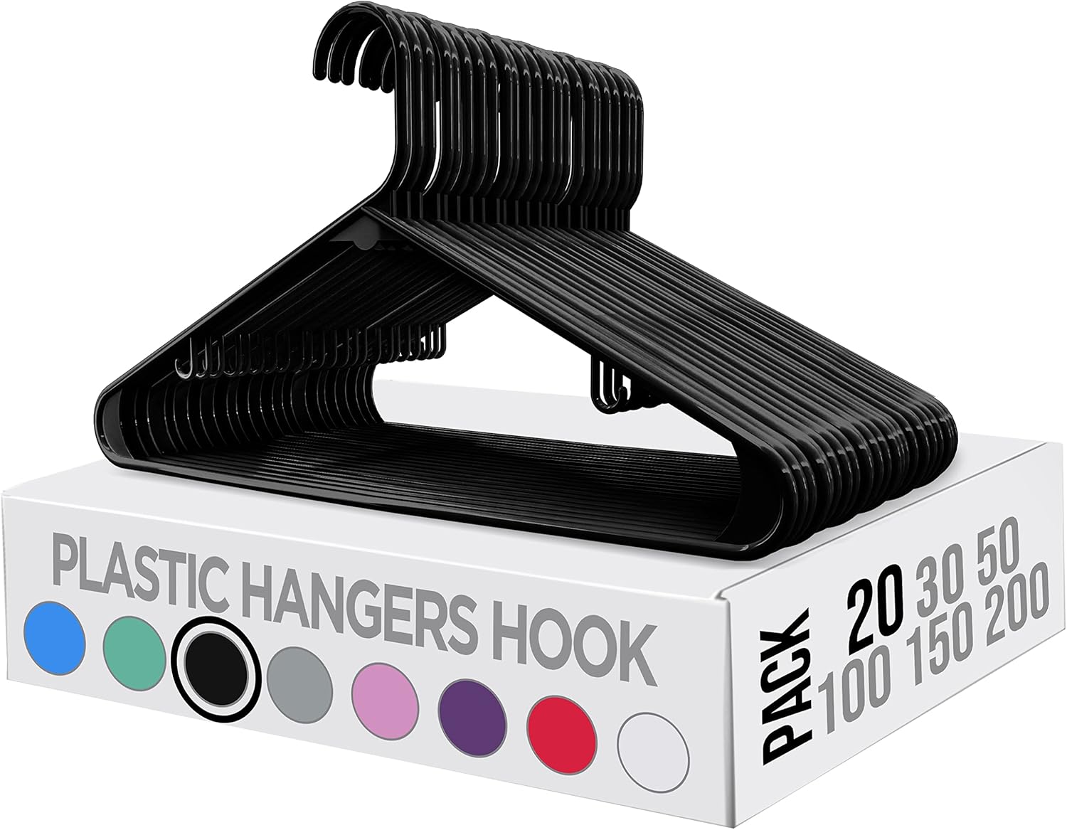 Utopia Home Plastic Hangers - Durable Space-Saving Closet Organizers - 20 Pack in Black for Shirts, Pants & Coats
