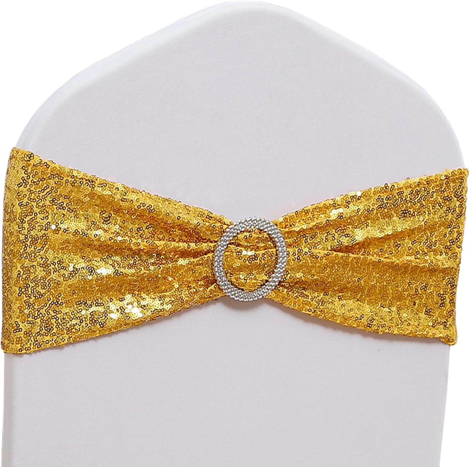 Skiennix Gold Sequin Chair Sashes - Pack of 100 Elegant Wedding & Party Decor Bands