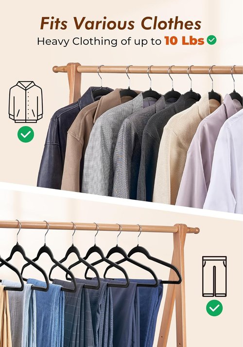 HOUSE DAY Black Velvet Hangers - 50 Pack Non-Slip Felt Closet Essentials | Premium Space-Saving Design