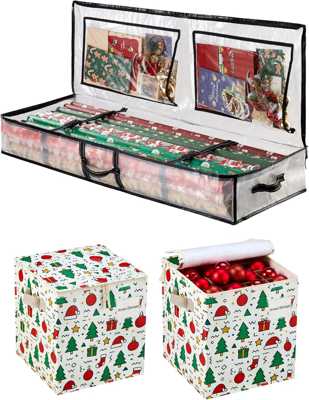 VENO Christmas Decoration Storage Bags - 3 Pack Gift Wrapping & Ornament Organizers