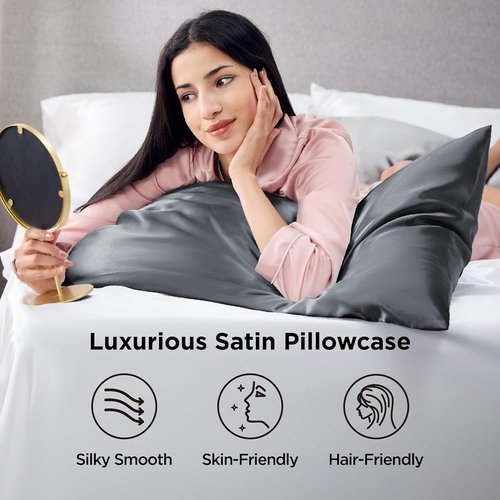 Bedsure Satin Pillowcase - Luxurious Silk-Like Feel | Standard Size 20x26 Inches, Space Grey, 2 Pack