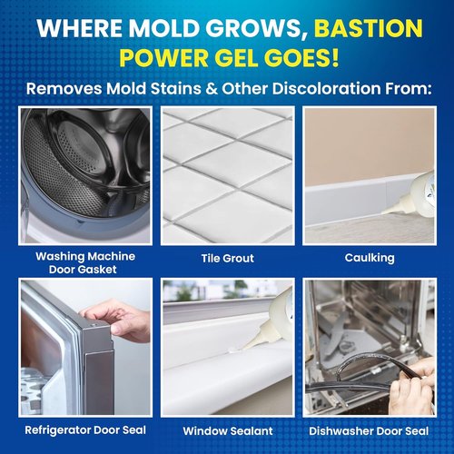 Bastion Mold Stain Remover - Heavy Duty Power Gel Cleaner for Washing Machine Seals & Grout (7 fl oz)