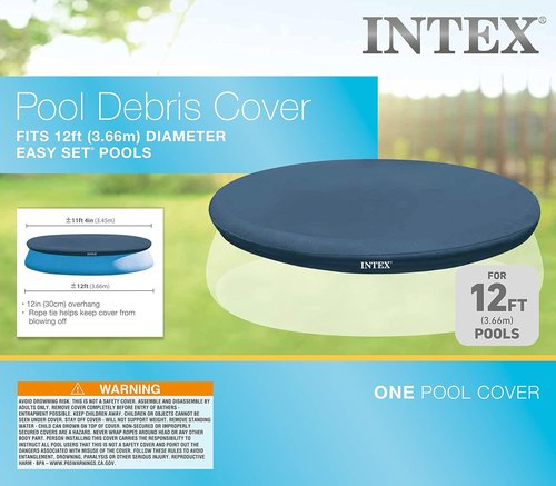 INTEX 28022E Pool Cover - Snug Fit for 12ft Round Easy Set Pools | Includes Drain Holes & Rope Tie
