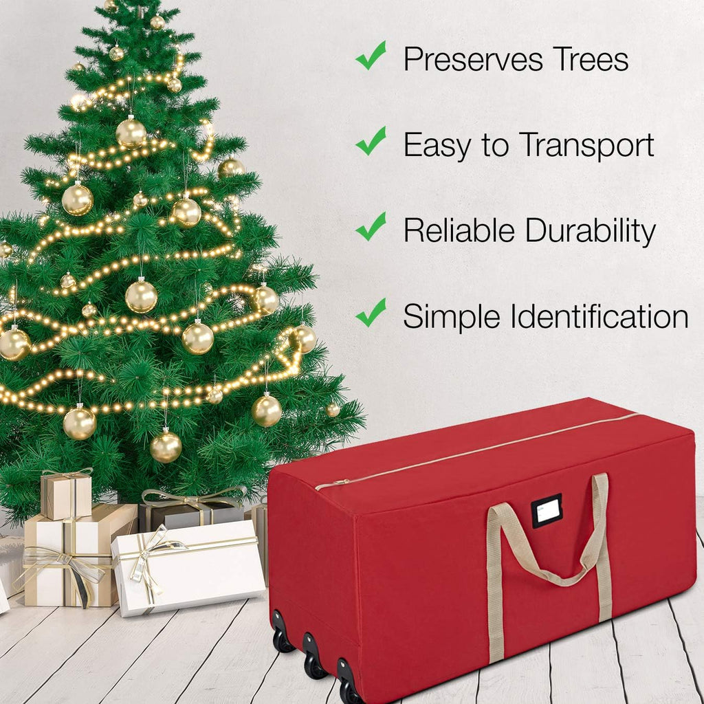 ProPik Christmas Tree Storage Bag - Extra Large Heavy Duty with Wheels | Fits Up to 9 ft Trees, 28"x16"x60", Red