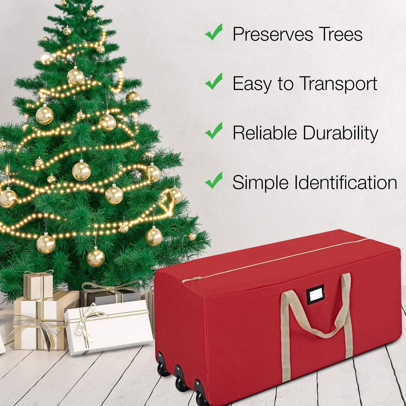 ProPik Christmas Tree Storage Bag - Extra Large Heavy Duty with Wheels | Fits Up to 9 ft Trees, 28"x16"x60", Red