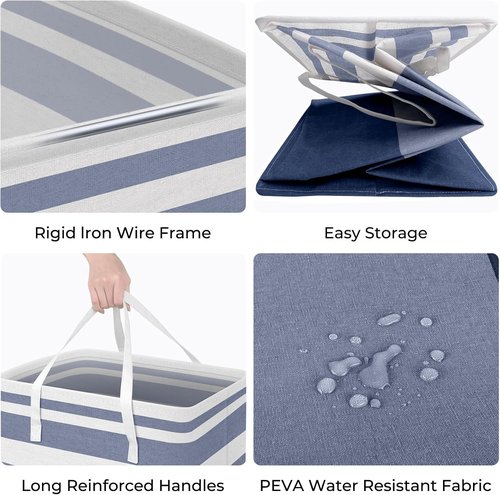 HomeHacks Large Waterproof Laundry Baskets - Collapsible Hampers with Reinforced Handles (Blue & Pink, 88L Each)