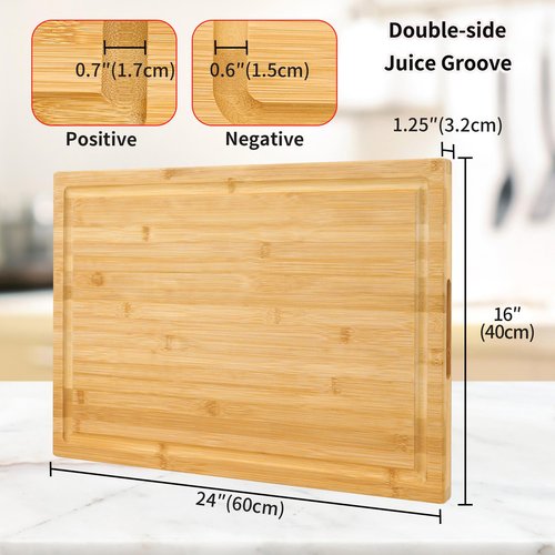 Utoplike Extra Large XXXL Bamboo Cutting Board 24 x16 Inch, Largest Wooden Butcher Block for Turkey, Meat, Vegetables, BBQ, Over the Sink Chopping Board with Handle and Juice Groove, Thickness 1.25"