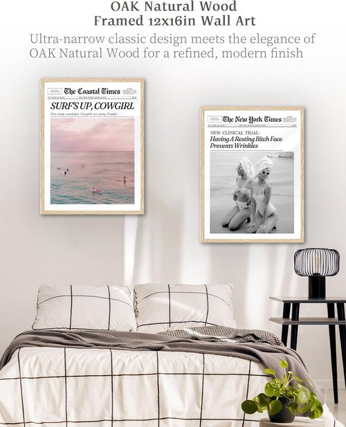 iHery Coastal Cowgirl Wall Art Print - Trendy Beige Oak Framed Canvas 12x16in for Bedroom Décor