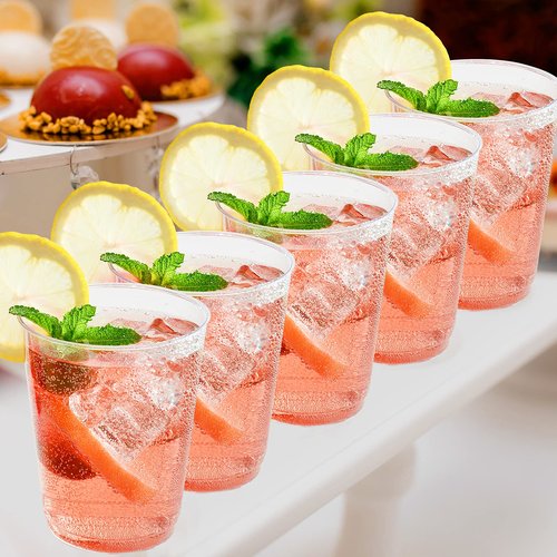 FOCUSLINE 10 oz Clear Plastic Cups, Disposable Heavy Duty Hard Plastic Cups, Reusable, 100 Count
