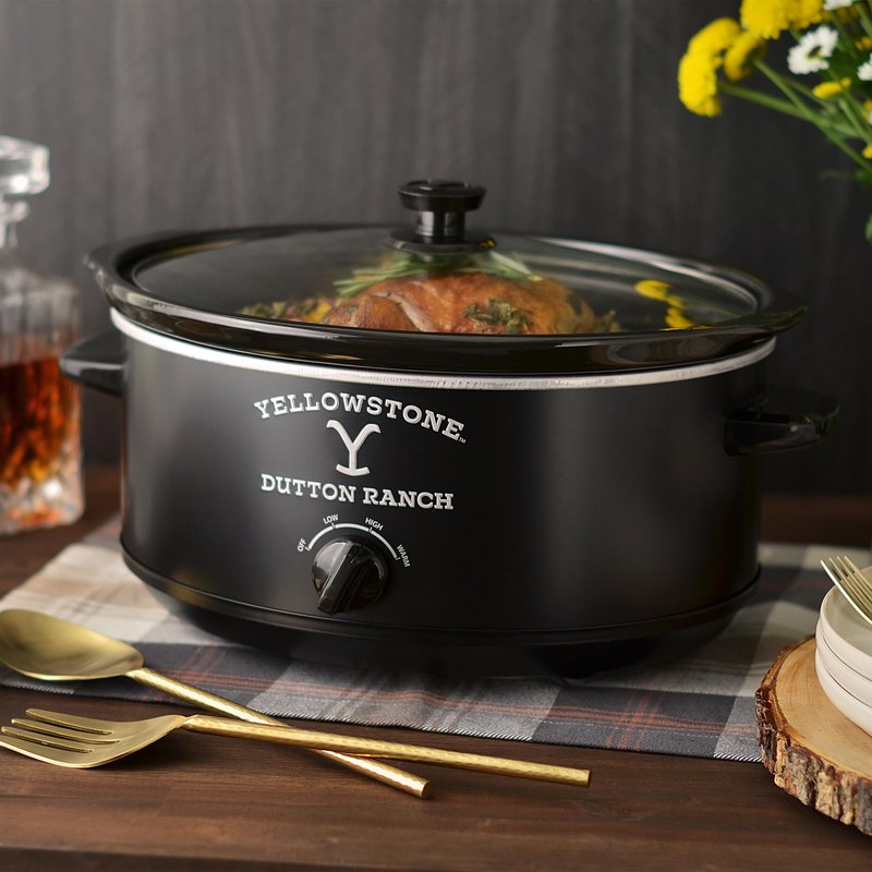 Yellowstone 7-Quart Slow Cooker by Select Brands - Food Warmer with Manual Heat Control & Removable Stoneware - Slow Cooker for Rice, Dips, Parties & More