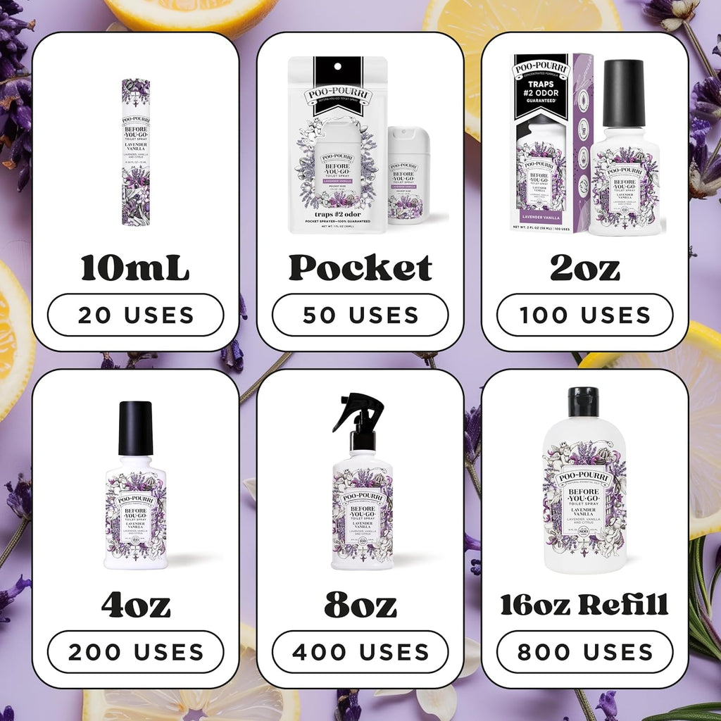 Poo-Pourri Toilet Spray - Lavender Vanilla Odor Eliminator | 2 Fl Oz, Up to 100 Uses, TSA Approved