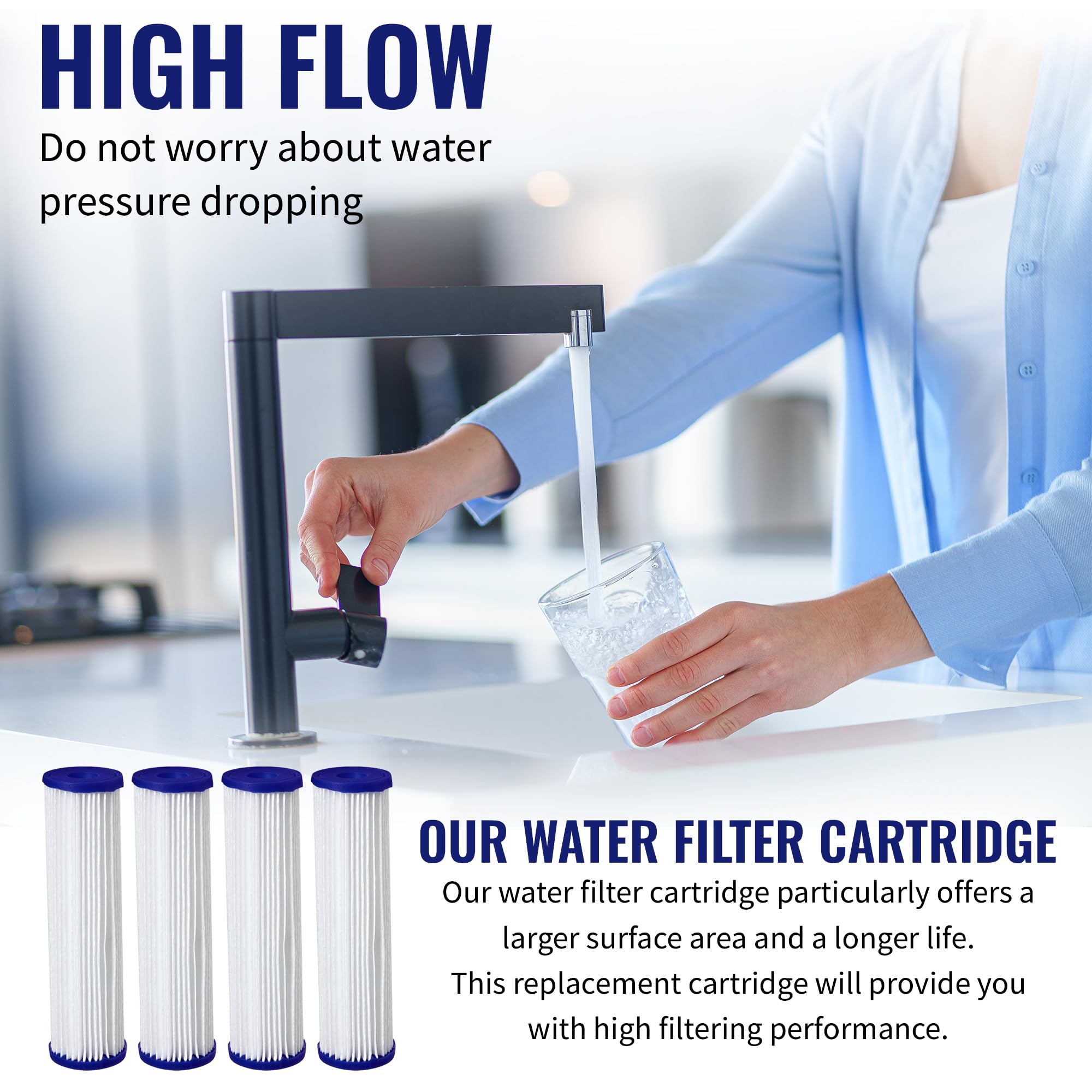 CFS – 4 Pack Pleated Polyester Water Filter Cartridges Compatible with W34-PR, WC34-PR, WVC34, Pentek R30 Models – Remove Bad Taste & Odor – Replacement Filter Cartridge – 5 Micron – 9-3/4" x 2-5/8"