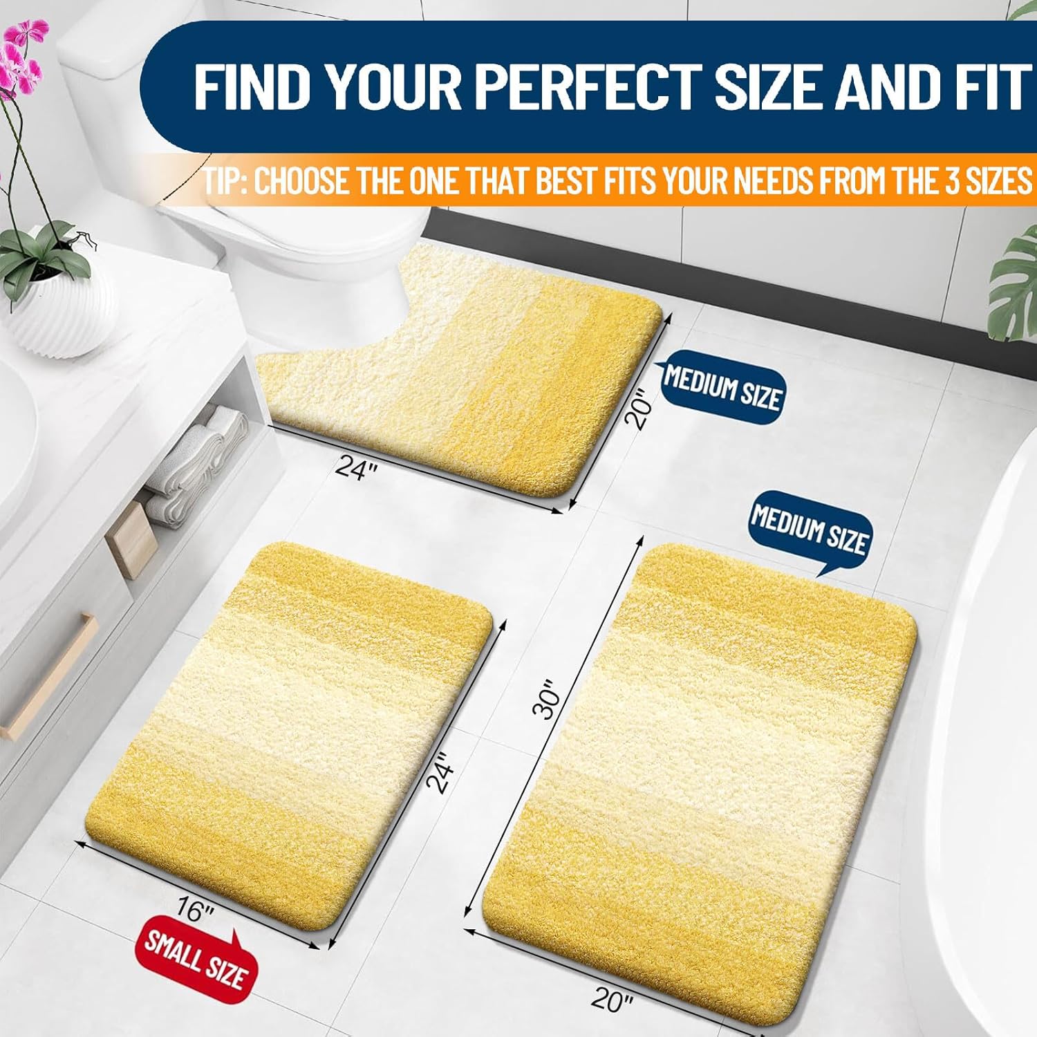 OLANLY Bathroom Rugs - Extra Soft Microfiber Mat 30x20 | Quick Dry, Machine Washable, Rubber Backing, Yellow