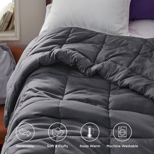 Bedsure Comforter Duvet Insert - All-Season Twin Size Quilted Down Alternative Bedding, Grey 88 x 68 Inches