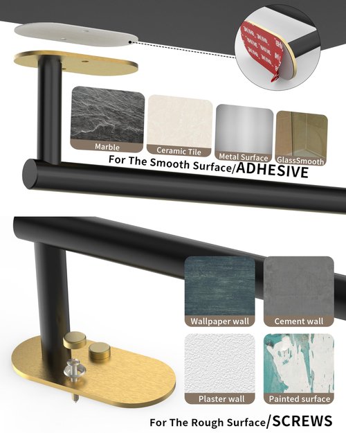 WZKALY Paper Towel Holder Under Cabinet Black and Gold, Self Adhesive or Wall Mounted SUS304 Stainless Steel Paper Towel Holder for Kitchen, Bathroom, Farmhouse, Barbecue and Laundry (Black&Gold)