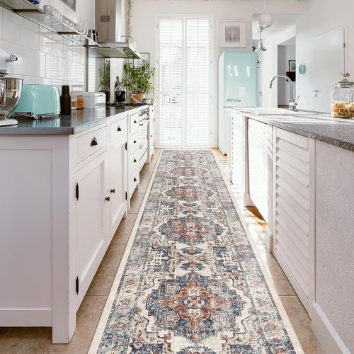 Hallway Washable Runner Rug - Vintage Soft Non-Slip Indoor Carpet | 2'6'' x 14' Brick for Kitchen & Entryway