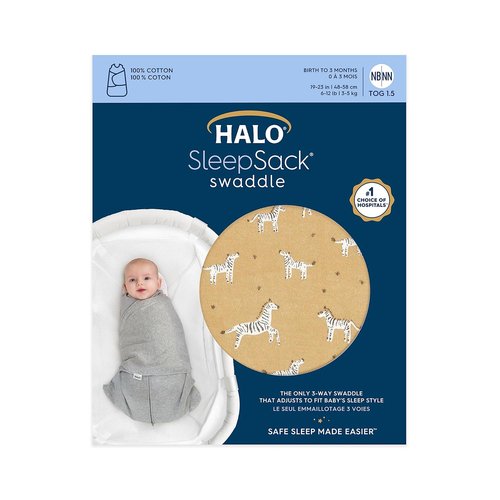 HALO 100% Cotton Sleepsack Swaddle - 3-Way Adjustable Wearable Blanket, Serengeti Zebra, Newborn (0-3 Months)
