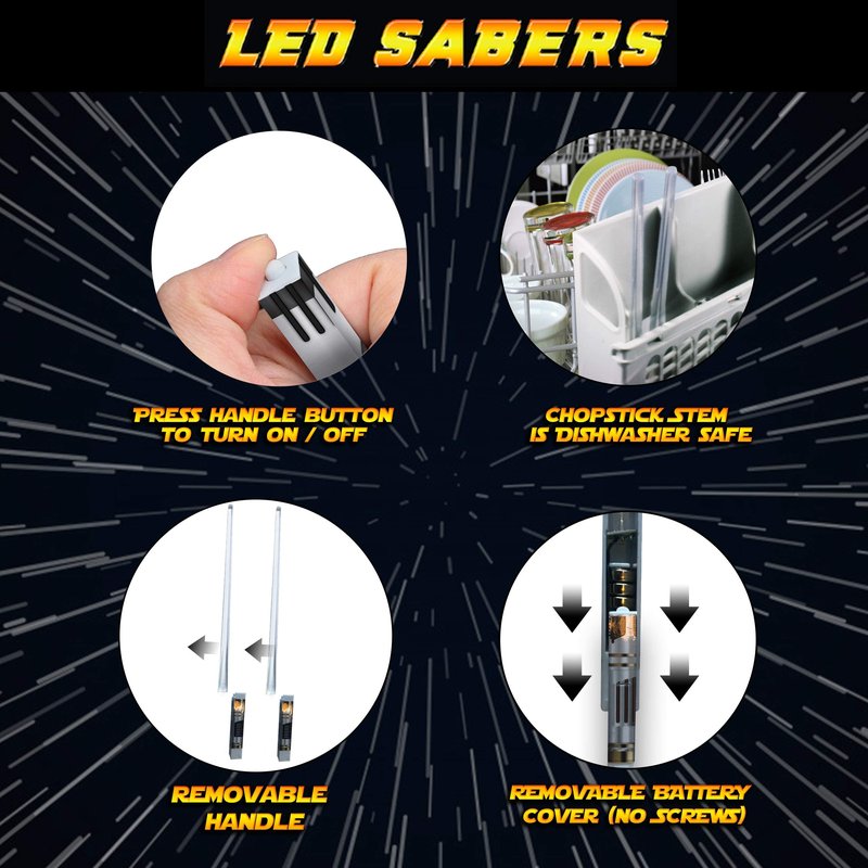 LIGHTSABER CHOPSTICKS LIGHT UP STAR WAR LED Glowing Light Saber Chop Sticks REUSABLE Sushi Lightup Sabers -Removable Handle Dishwasher Safe -Premium GIFT BOX and CARRY POUCH Included - Red - 1 Pair