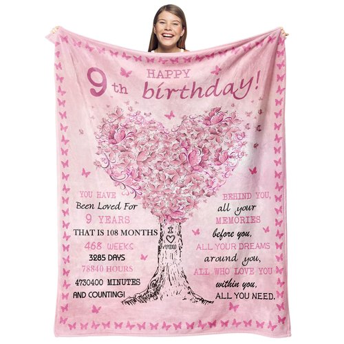 Gevuto 9 Year Old Girl Gifts Ideas, Birthday Gifts for 9 Year Old Girls Throw Blankets 50"X60", 9th Bday Decorations for Girl