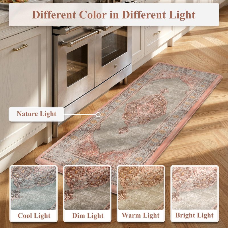Collive Anti Fatigue Kitchen Mats, Boho Cushioned Kitchen Floor Mat Waterproof Kitchen Rugs Set of 2, Non Skid Comfort Standing Mat for Office, Sink, Laundry, 20"x32"+20"x48"