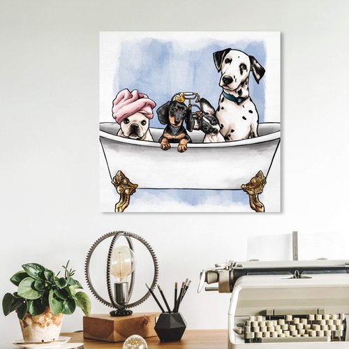 Oliver Gal 'Pets In The Tub' The Dogs and Puppies Wall Art Decor Collection Modern Premium Canvas Art Print