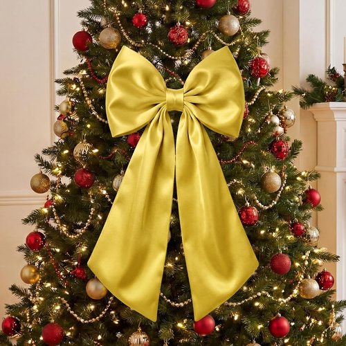 Gold Satin Bow Decorations by [Brand Name] - 3 Pcs 2 FT Large Hanging Wall Decor for Weddings & Parties