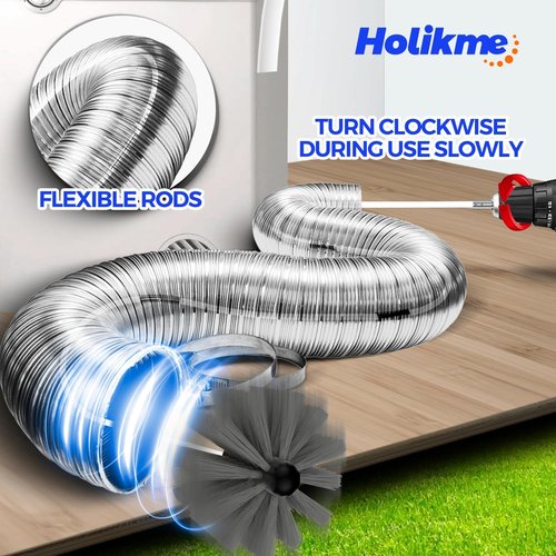 Holikme 30 Feet Dryer Vent Cleaner Kit - Flexible Lint Brush with Drill Attachment | Easy Cleaning in Grey