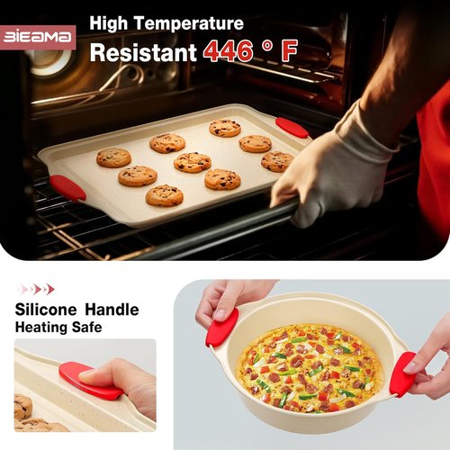 BIEAMA Nonstick Baking Pans Set - 13-Piece BPA-Free Carbon Steel Bakeware in Cream Color