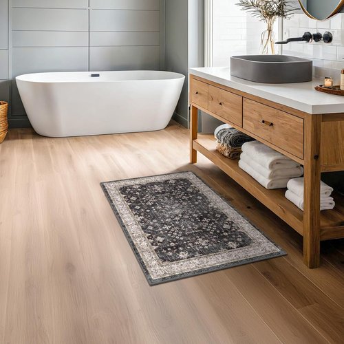 Black Washable Entry Rug by [Brand Name] - Non-Slip Rubber Backing, Stain & Fade Resistant | 2x3 Size for Kitchen & Bathroom