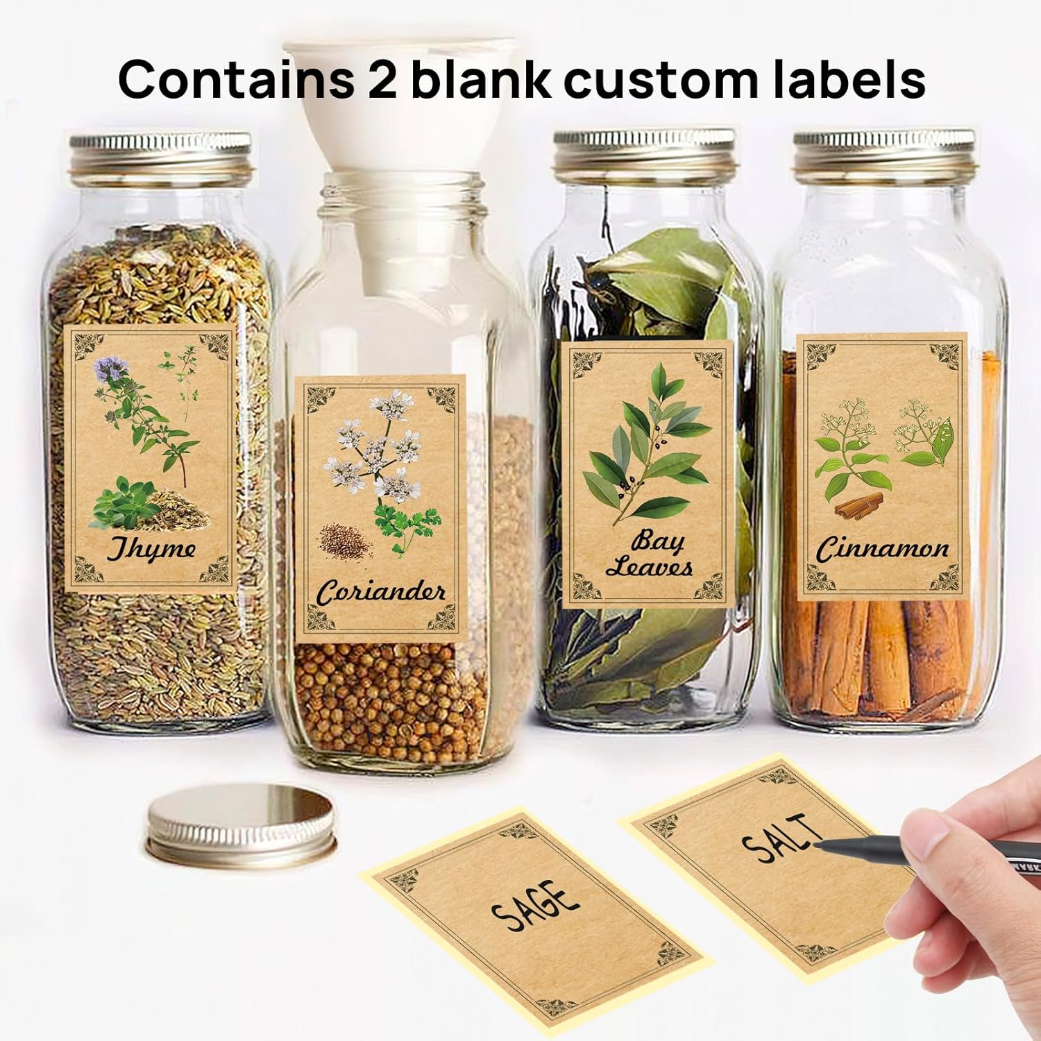 Skiennix 48PCS Herb & Spice Labels - Vintage Stickers for Jar Organization | Apothecary Labels (1.4"x2.4")
