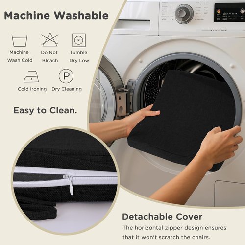 AddGrace Square Chair Cushions for Dining Chairs 4 Pack Non Slip Seat Cushions for Kitchen Chairs Indoor Thick Dining Room Chair Pads with Ties and Removable Cover 16'' x 16'' x 2'' (4, Black)