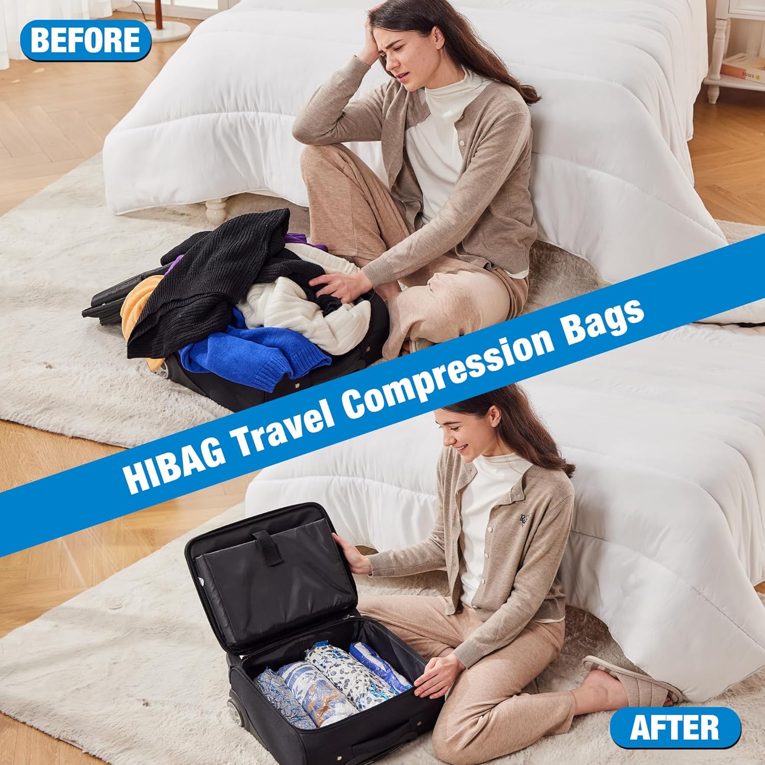 Skiennix Compression Bags - Vacuum Packing Space Saver for Travel Essentials | 12-Pack