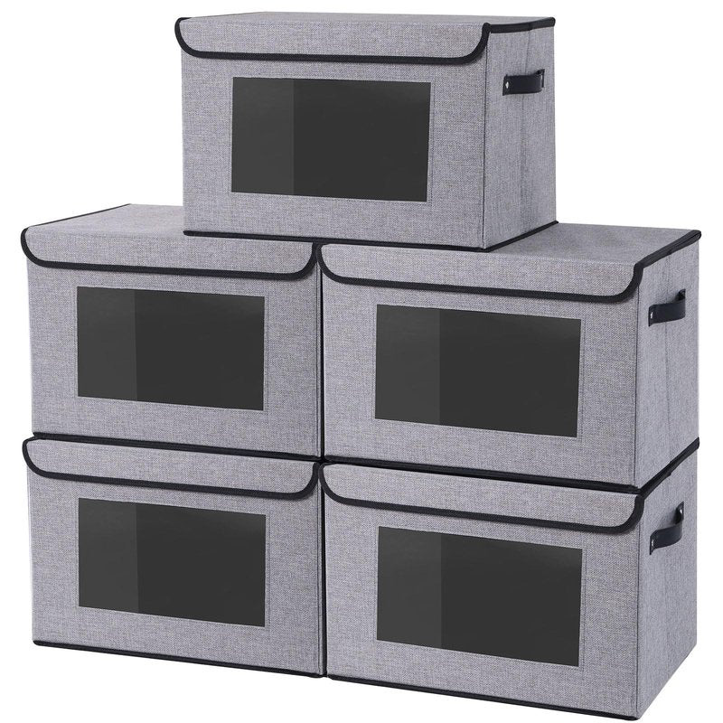 YheenLf Cloth Storage Boxes, Storage Bins with Lids, 17.7 x 11.8 x 11.8 Inch Closet Organizers for Shelves Bedroom Office Organization, Gray, 5-Pack