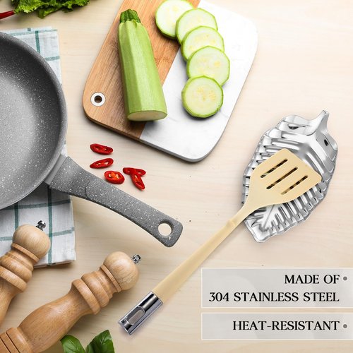 Chengu 4 Pack Leaf Spoon Rest for Stove Top 9.3 Inch Stainless Steel Utensil Holder Large Metal Jewelry Trinket Dish Tray Key Holder for Table, Kitchen Counter(Silver)