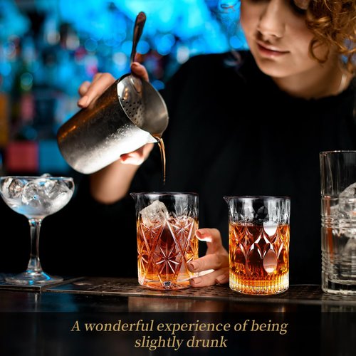 FARQAN 24 Oz Cocktail Mixing Glass Stirring Glasses for Whiskey Cocktail Mixing Shaker Glass Martini Old Fashioned Crystal Bar Set 700ml 2PCS (X-shape/Snowflakes)