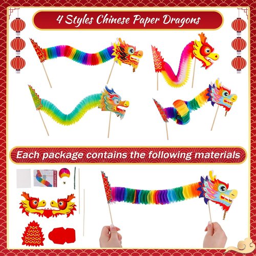 Chinese New Year Paper Dragon Decoration - 3D Hanging Garland Crafts & Handheld Toys for Kids