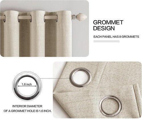MIULEE 100% Blackout Linen Curtains - Thermal Insulated Grommet Drapes for Bedroom & Living Room | 52 x 72 Inch (2 Panels)