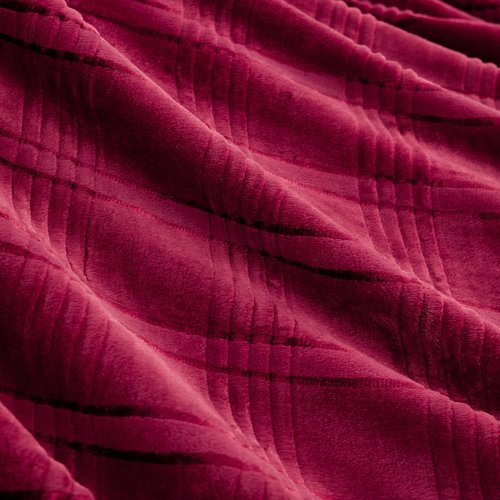 KORBLISS Super Soft Flannel Queen Blanket 90x90 Inches, Premium Checkered Jacquaed Silky Fleece Lightweight Bed Blanket All Season Use, Burgundy Strip, 90"x90"